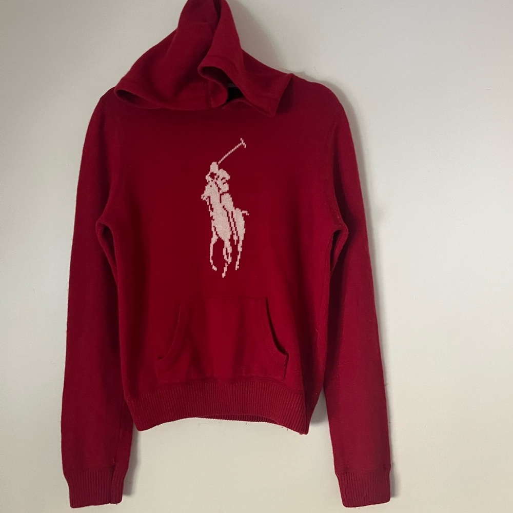 Polo by Ralph Lauren Women’s Red Wool Hoodie Sweater Size Large Excellent